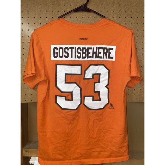 SHANE GOSTISBEHERE #53 PHILADELPHIA FLYERS T-SHIRT YOUTH LARGE 14/16 REEBOK - Picture 1 of 4